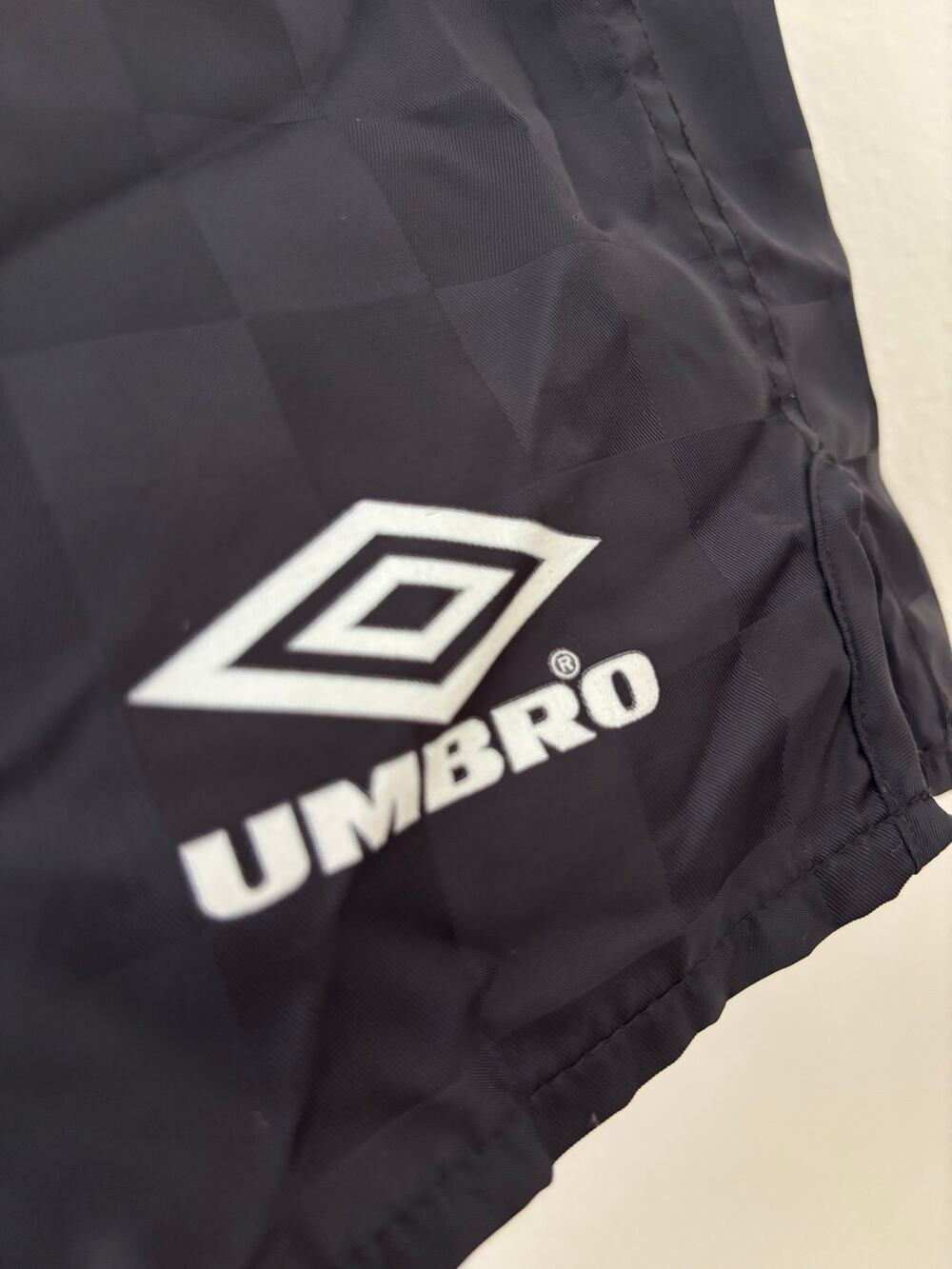 Vintage 90s Umbro Checkerboard Soccer Shorts Black Nylon Made in USA XL
